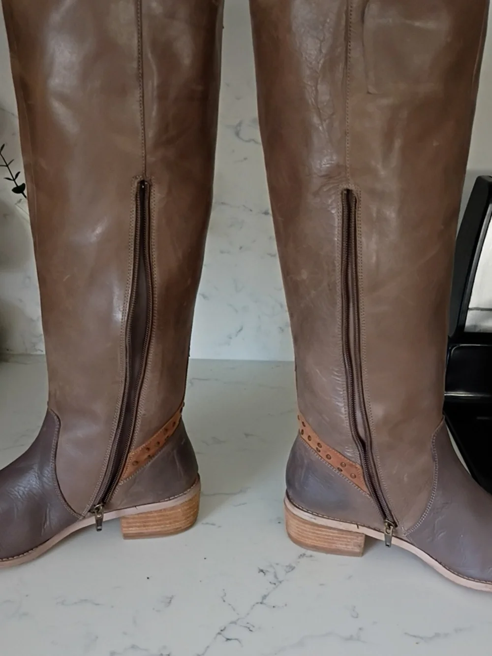 Laughty Monkey Women's Tall Brown Leather Riding Boots